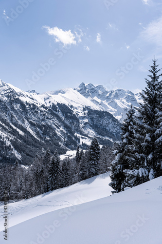 Snow covered peaks of the Alps. © sebounek