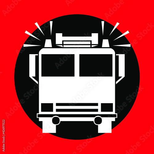 fire engine icon isolated on black and red background