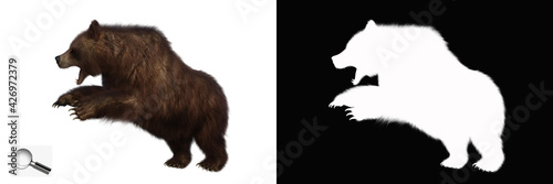 Isolated brown bear with clipping path and alpha channel on a transparent image background. Image is easy to use and suitable for all types of artwork and printing. 3d rendering, 3d illustration. © W.S. Coda