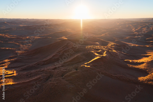 The red sand dunes of Namibia, the incredible natural scenery of Africa. The driest and sparsely populated area in the world.