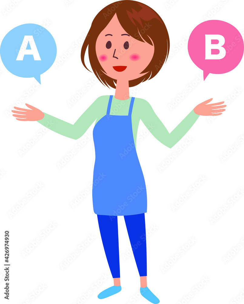 これは二択を提示する女性のイラストです。 これは二択を提示する女性のイラストです。