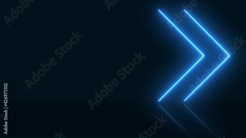 Abstract animation in 4K of graphic elements - movement of bright blue angle shapes on reflective floor against black background - endless loop