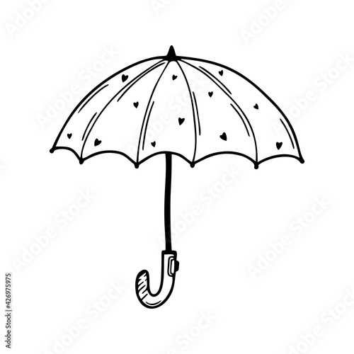 Hand drawn umbrella isolated on a white background. Doodle, simple outline illustration. It can be used for decoration of textile, paper.