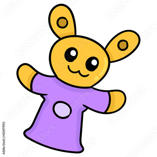 cute face hand puppet in the shape of a rabbit. doodle icon drawing