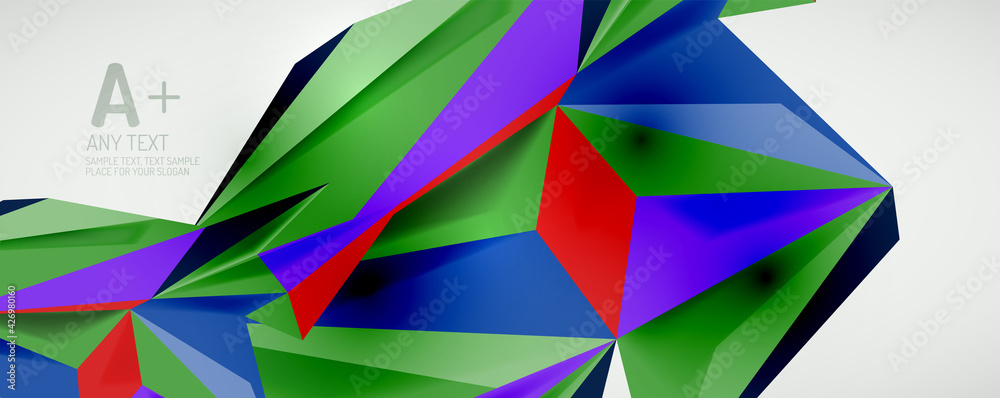 Vector triangle geometric backgrounds. Low poly 3d shape on light backdrop. Vector illustration for covers, banners, flyers and posters and other designs