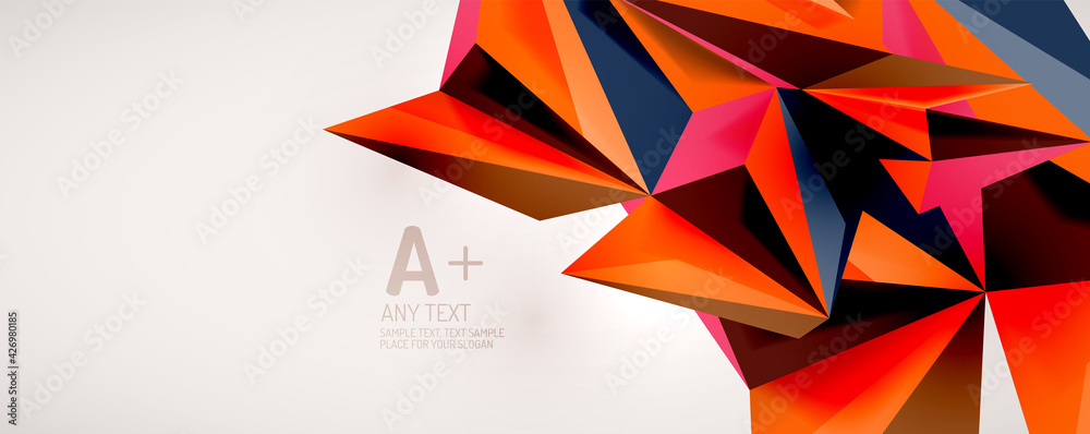 Vector triangle geometric backgrounds. Low poly 3d shape on light backdrop. Vector illustration for covers, banners, flyers and posters and other designs Vector triangle geometric backgrounds. Low poly 3d shape on light backdrop. Vector illustration for covers, banners, flyers and posters and other designs