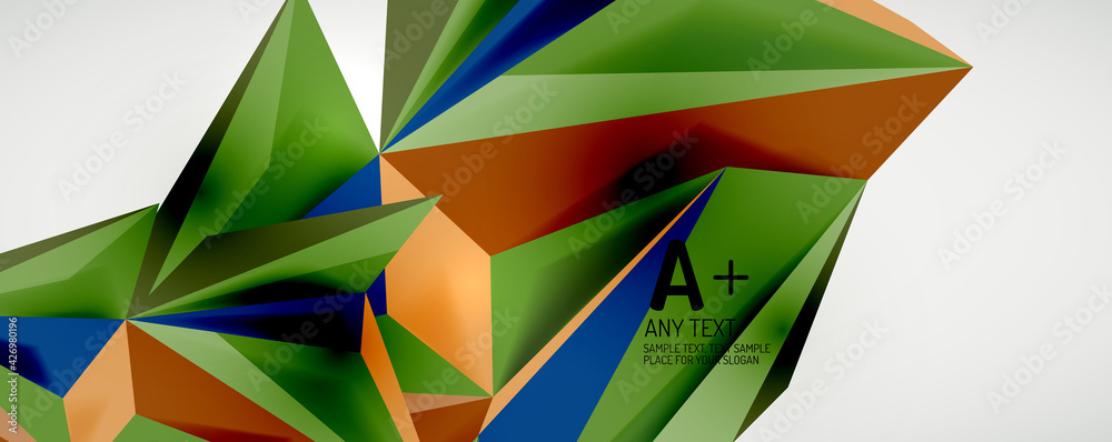 Vector triangle geometric backgrounds. Low poly 3d shape on light backdrop. Vector illustration for covers, banners, flyers and posters and other designs Vector triangle geometric backgrounds. Low poly 3d shape on light backdrop. Vector illustration for covers, banners, flyers and posters and other designs