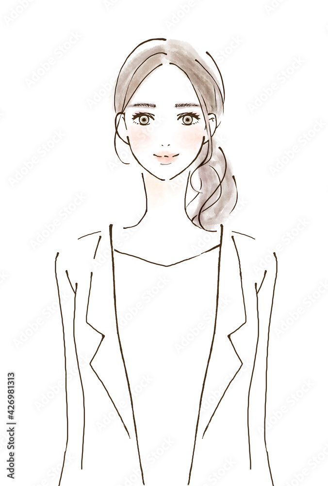 女性会社員の人物イラスト素材 水彩風 笑顔 Stock Illustration Adobe Stock