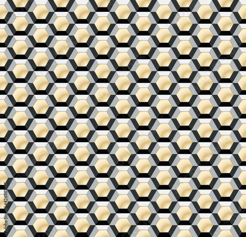nahtlos Hintergrund, Tapete - Wabe, Hexagon, Sechskant, Metall, industriell - Gold Edition