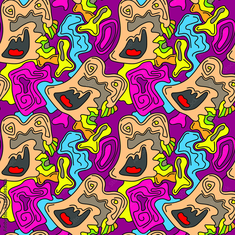 Abstract psychedelic unusual seamless freehand pattern