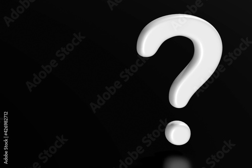 3d question mark symbol, white, on black background.
