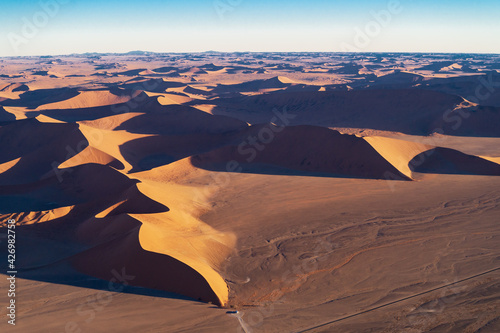The desert of Namibia  aerial view. Natural scenery for travel to Africa.