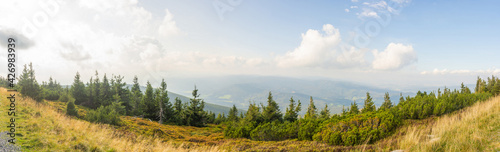 Panoramic view from the top of Serak mountain in Jesenik Czech Republic. Autumn mountains