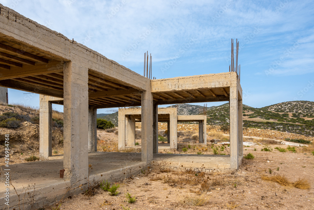 Greek holiday building under construction in Antiparos Island. Cyclades, Greece Greek holiday building under construction in Antiparos Island. Cyclades, Greece