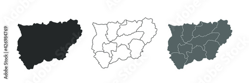  Jaen Spain Map Blank Vector Black Silhouette and Outline Isolated on White
