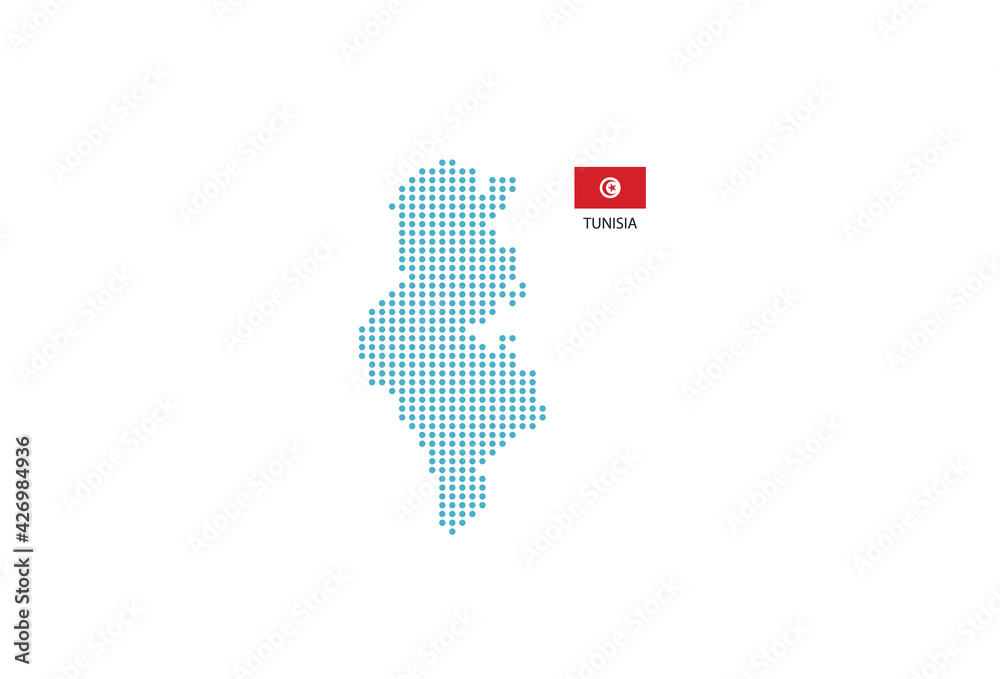 Fototapeta premium Tunisia map design blue circle, white background with Tunisia flag.