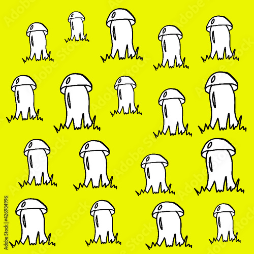 forest fruits, forest dwellers, mushrooms, white mushrooms, russula mushrooms,toadstools, chanterelles, worms, snails, butterflies, grass, ants, print for printing on a backpack, print for printing on