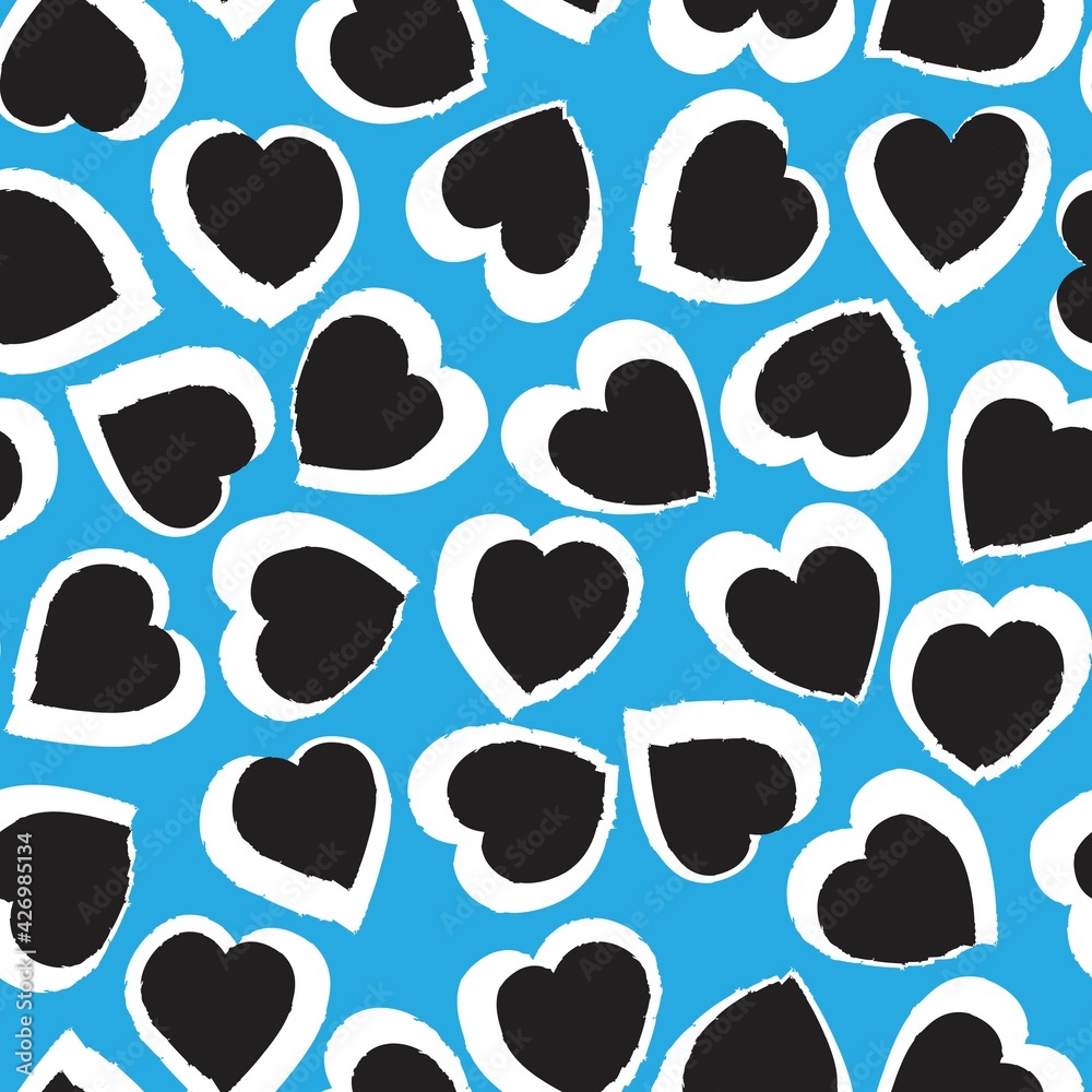 Blue Heart shaped brush stroke seamless pattern background Blue Heart shaped brush stroke seamless pattern background