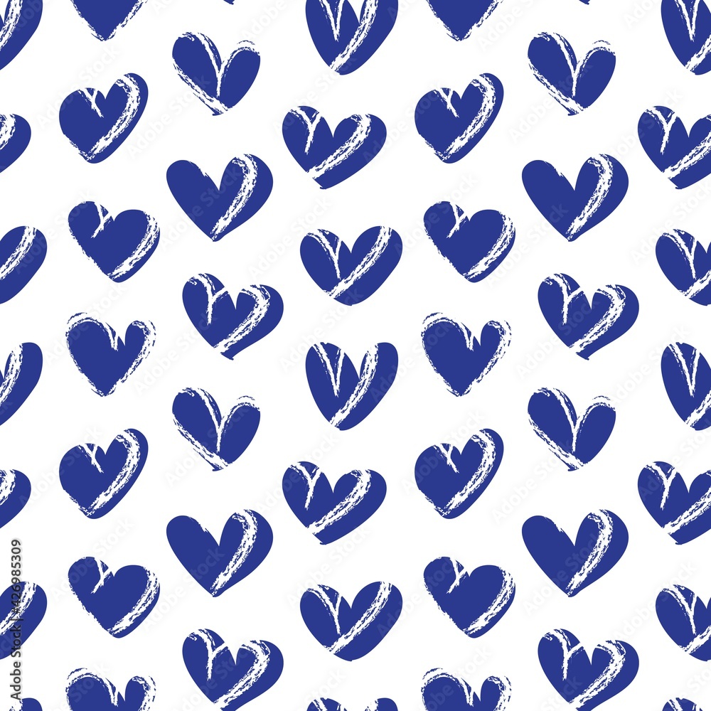Blue Heart shaped brush stroke seamless pattern background