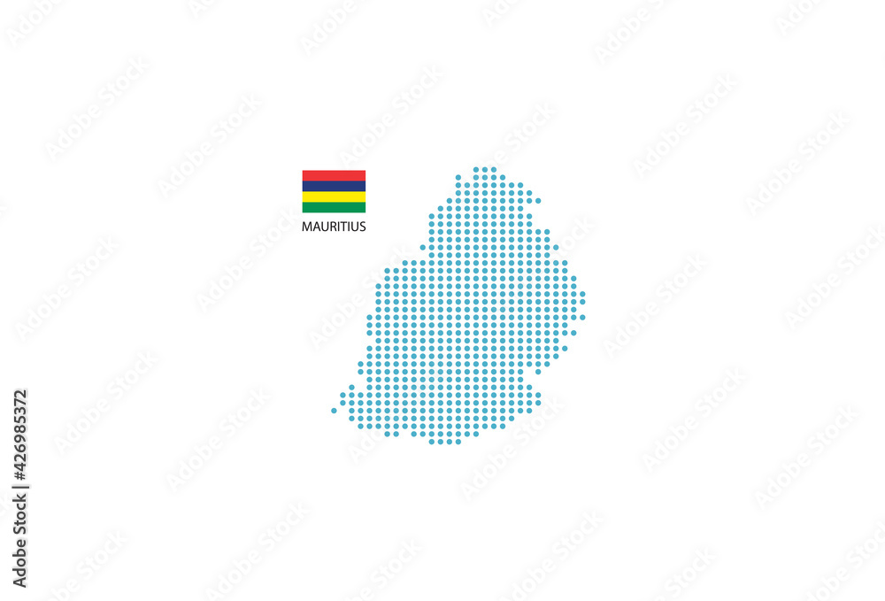 Mauritius map design blue circle, white background with Mauritius flag.