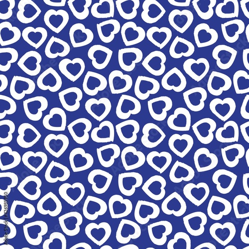 Blue Heart shaped brush stroke seamless pattern background