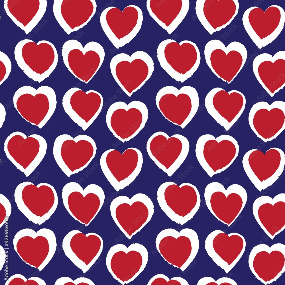 Red Navy Heart shaped brush stroke seamless pattern background Red Navy Heart shaped brush stroke seamless pattern background