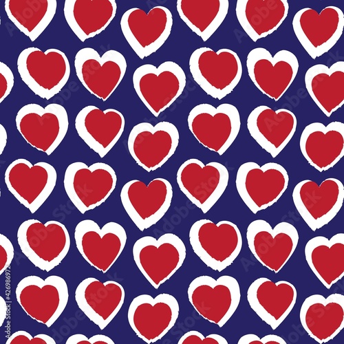 Red Navy Heart shaped brush stroke seamless pattern background