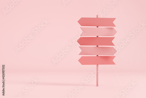 Papier peint Crossroads signpost in pastel pink colors. 3d rendering