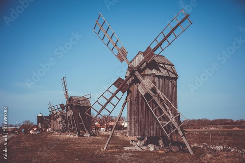 Windmills at Lerkaka on the Swedish island of   land