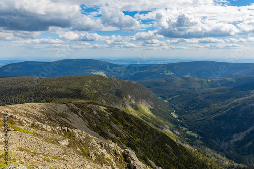 Panorama of Giant Mountains next to trail to Sniezka