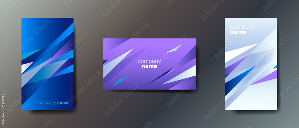 Set of three abstract business cards with graphic elements and text. Vector illustration.