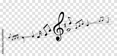 vector sheet music - musical notes melody on transparent background