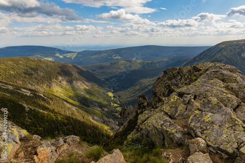 Panorama of Giant Mountains next to trail to Sniezka