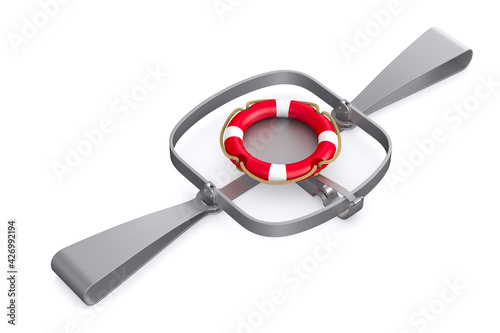 lifebuoy and bear trap on w...