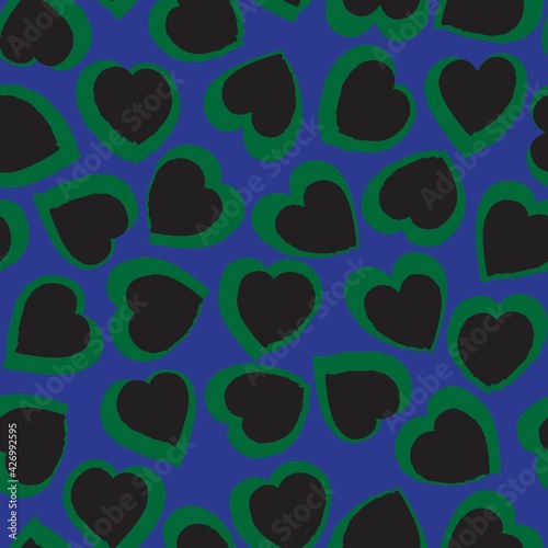 Green Heart shaped brush stroke seamless pattern background