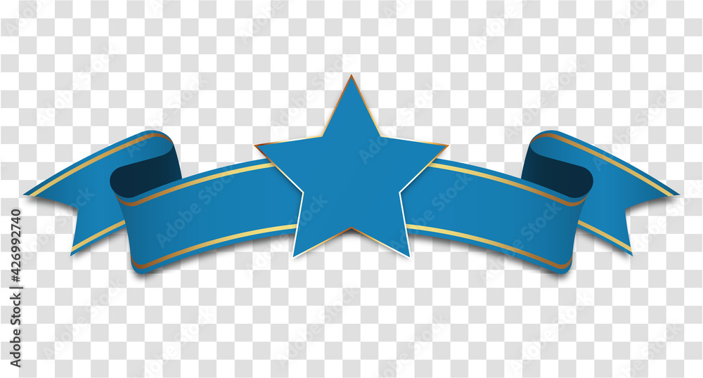 Fototapeta premium blue vintage ribbon with blue star banner label on transparent background