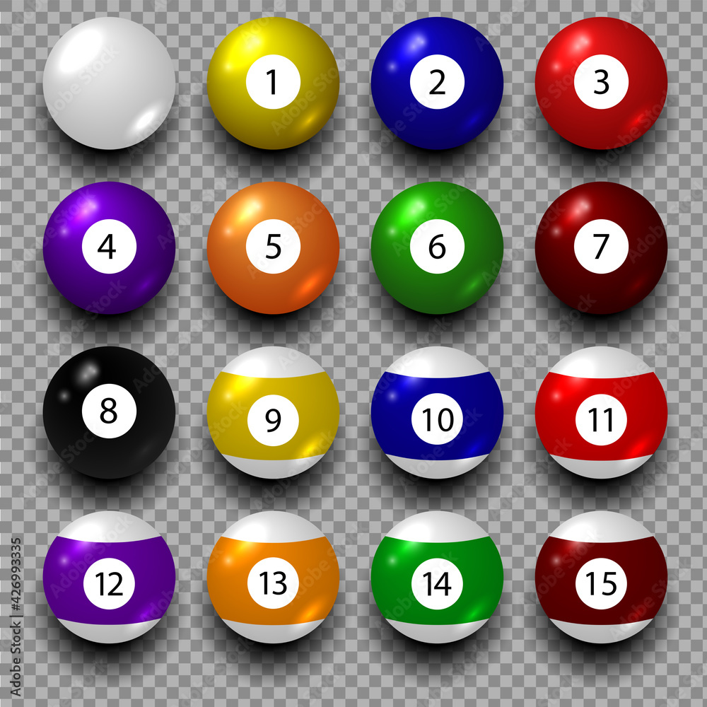 Set of balls for billiards on a transparent background. Set of balls for billiards on a transparent background.