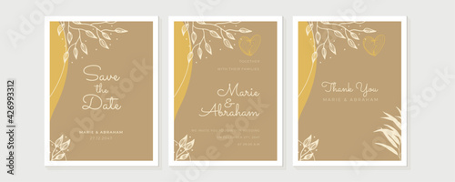 Ornate wedding invitation, table number, menu and place card. Swirl floral templates. Classic vintage design.