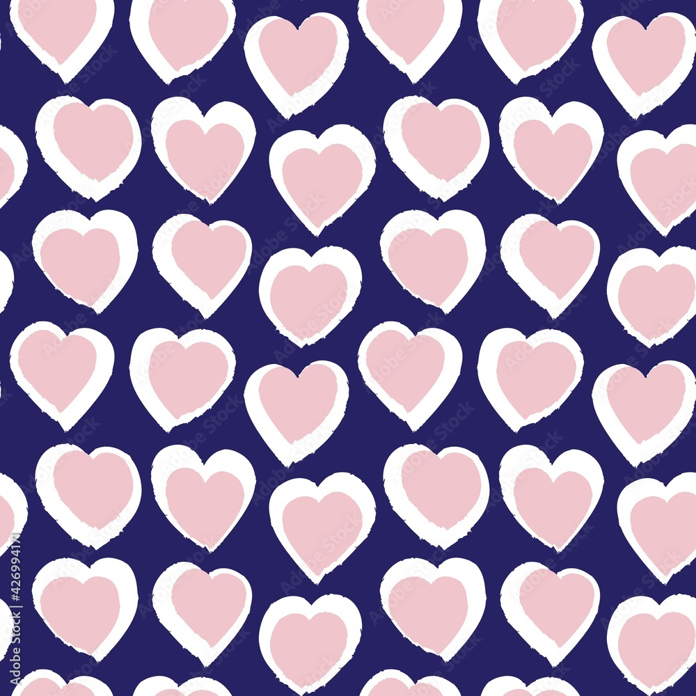 Pink Navy Heart shaped brush stroke seamless pattern background Pink Navy Heart shaped brush stroke seamless pattern background