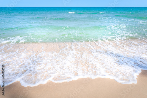 Sea wave on beach with white sand, nature background