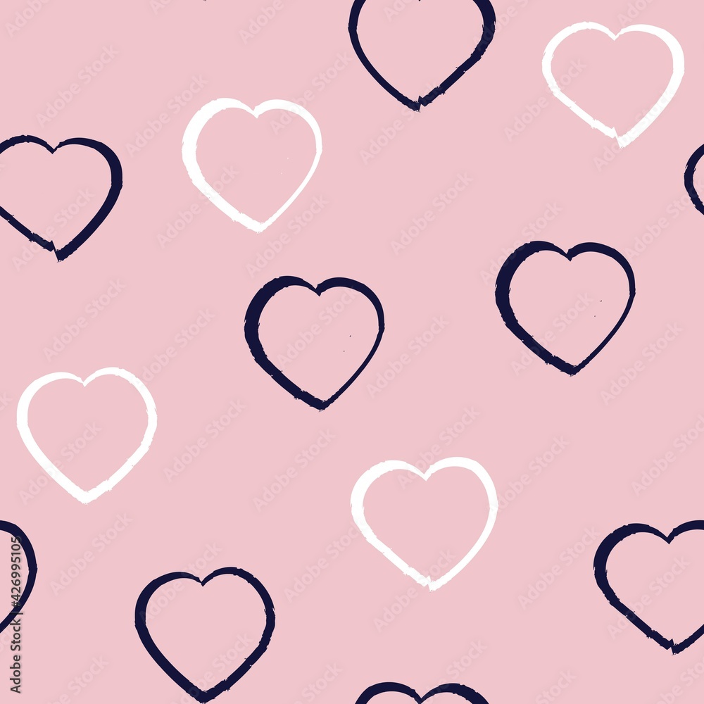 Pink Navy Heart shaped brush stroke seamless pattern background