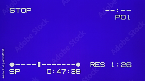 Real Analog VHS blue screen with stop and rew actions photo