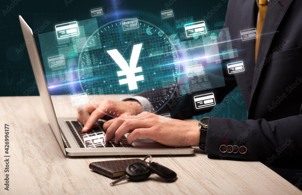 Fototapeta premium business hand working in stock market