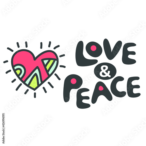 love and peace vector illustration. Hippie style design for clothing print, poster, t-shirt,card, banner