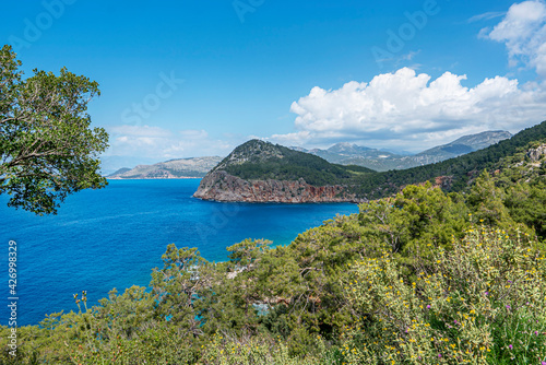 Scenic view of Gelidonya Lighthouse, located on the historical Lycian Way in Taşlık Cape of Kumluca, Antalya, is one of the highest lighthouses in Turkey’s coast.  photo