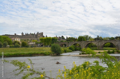 The old bridge and The gothic castle of Carcassonne, France.