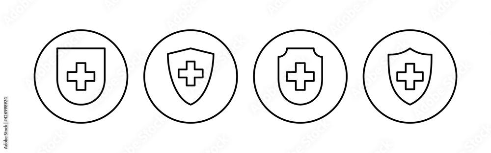 Health insurance icon set. Insurance health document icon Health insurance icon set. Insurance health document icon