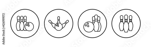 Bowling icon set. bowling ball and pin icon. bowling pins