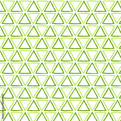 Vector seamless repeating pattern of green triangles on a white background