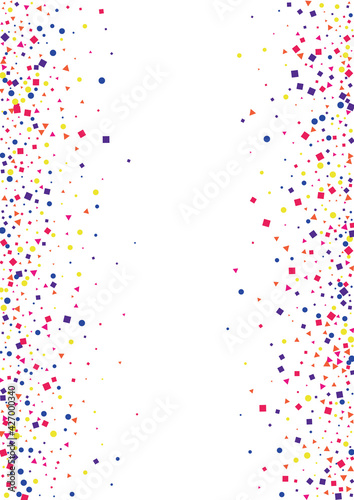 Blue Circle Event Isolated. Wedding Triangle Illustration. Yellow Fiesta Square Background. Red Paper Confetti.